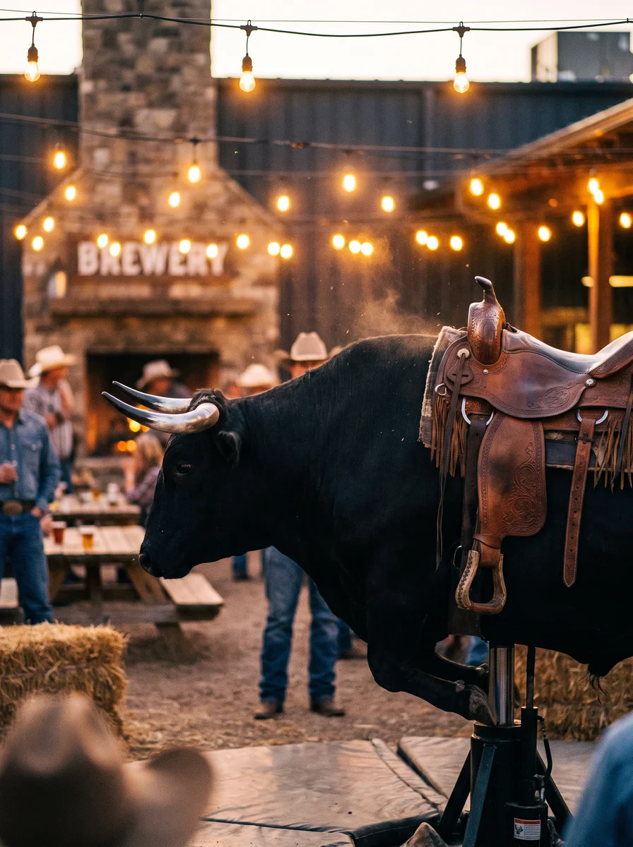 El Bárbaro, a matte black mechanical bull