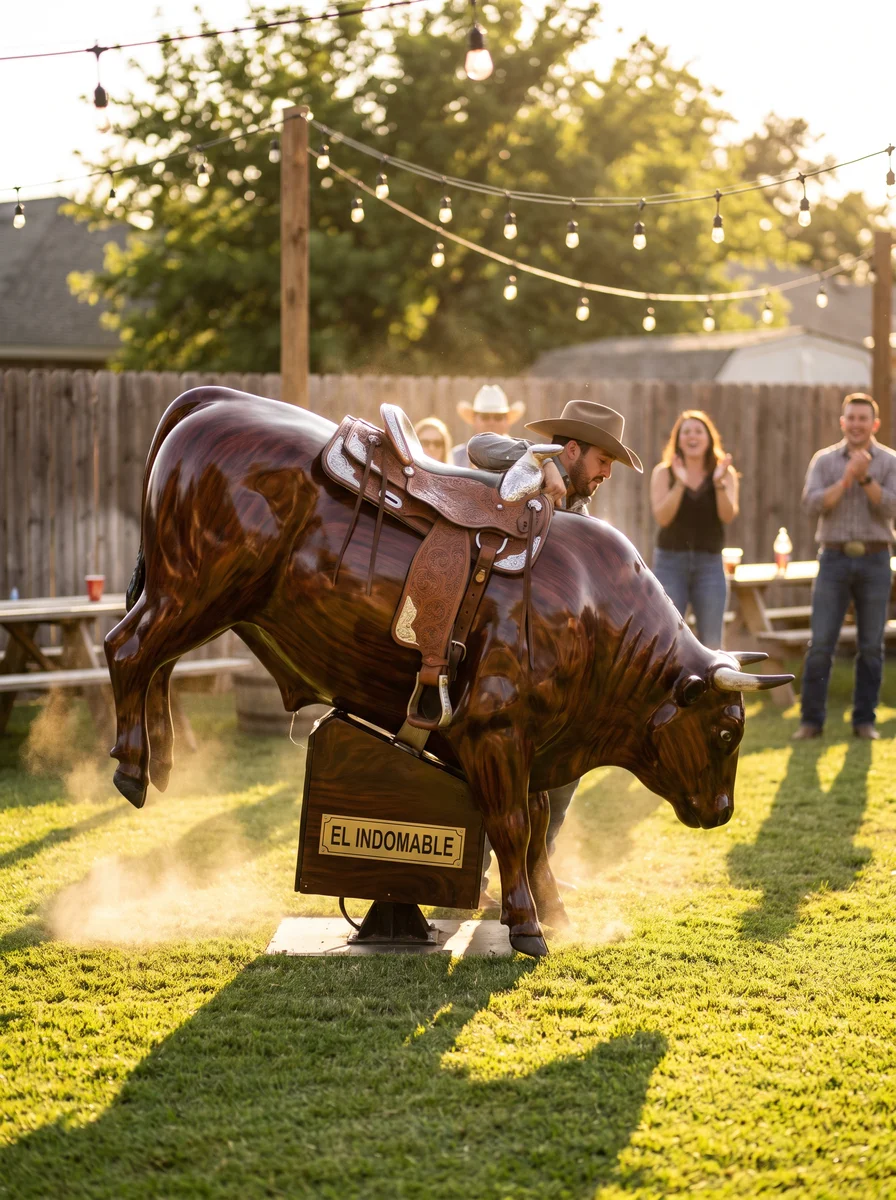 El Indomable, a mahogany-grain mechanical bull